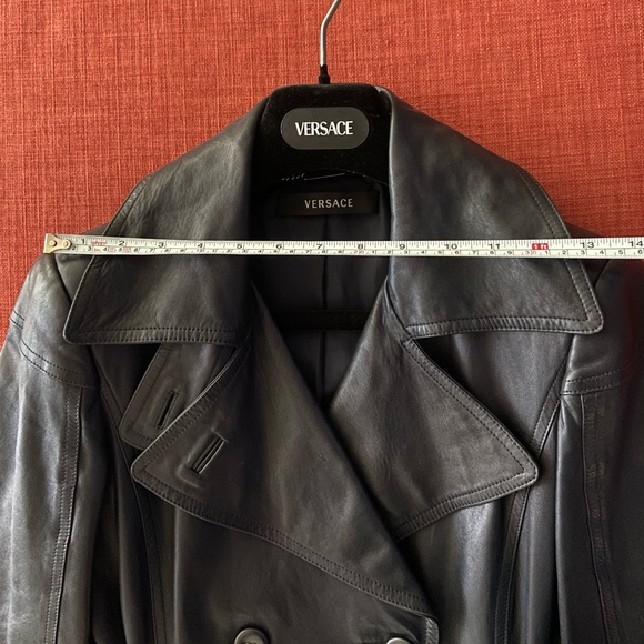 Versace navy leather trench coat - Picture 11 of 12
